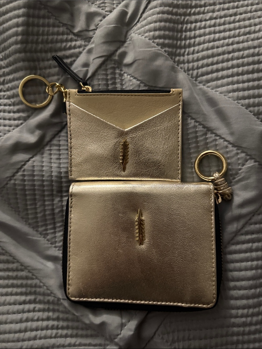 Gold Metallic Card Holder and Zip Wallet with Key Ring